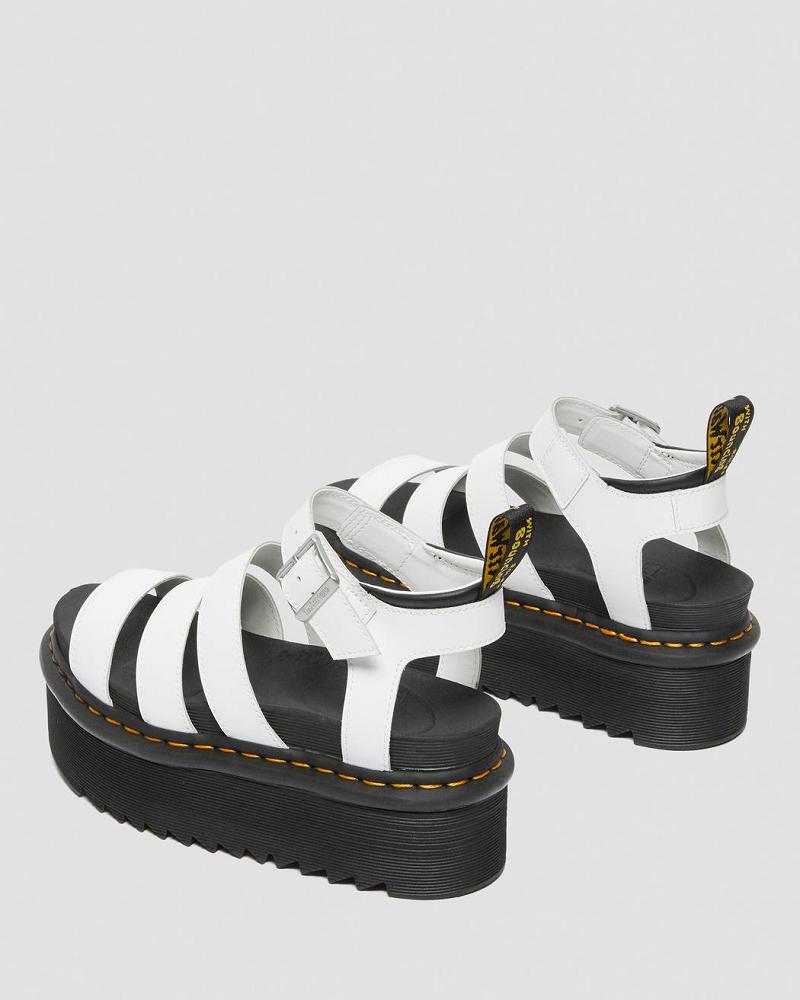 Dr Martens Blaire Hydro Læder Platform Sandaler Med Rem Dame Hvide | DK 324QMA